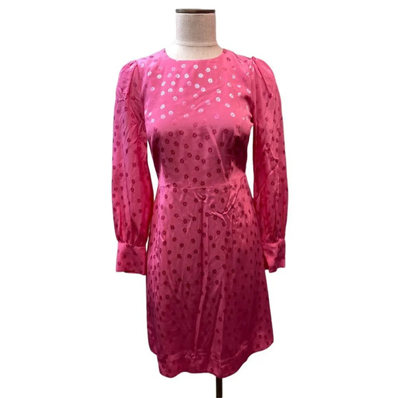 J. Crew Dresses & Skirts - J. Crew‎ Crew Neck Polka Dot Long Sleeve Pink Dress